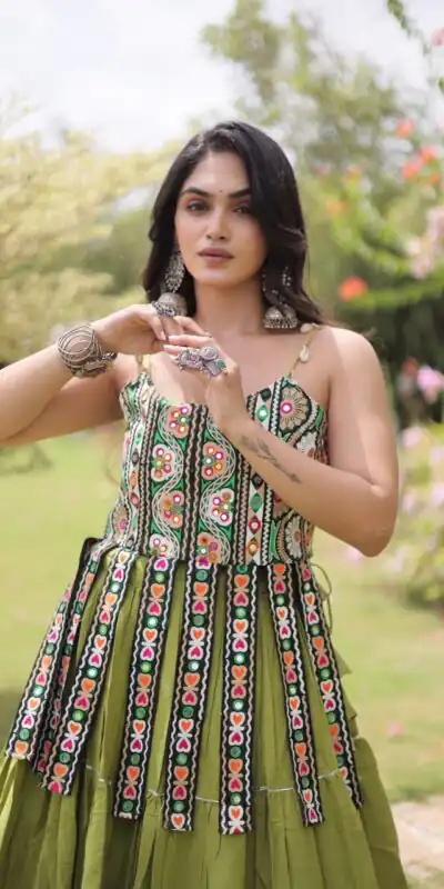 Alternative view of Grand Pista Kora Cotton Kutchi Patch Work Lehenga Choli