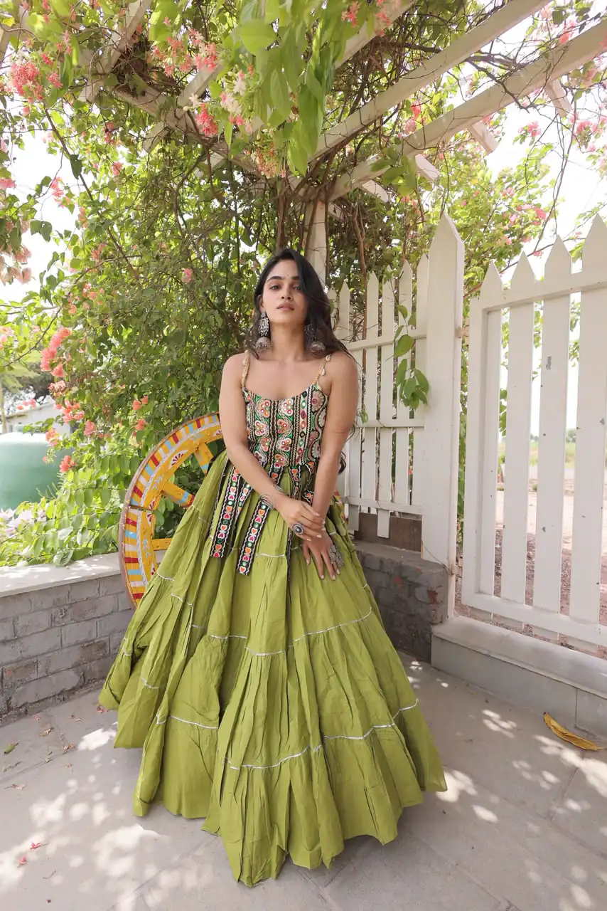 Grand Pista Kora Cotton Kutchi Patch Work Lehenga Choli