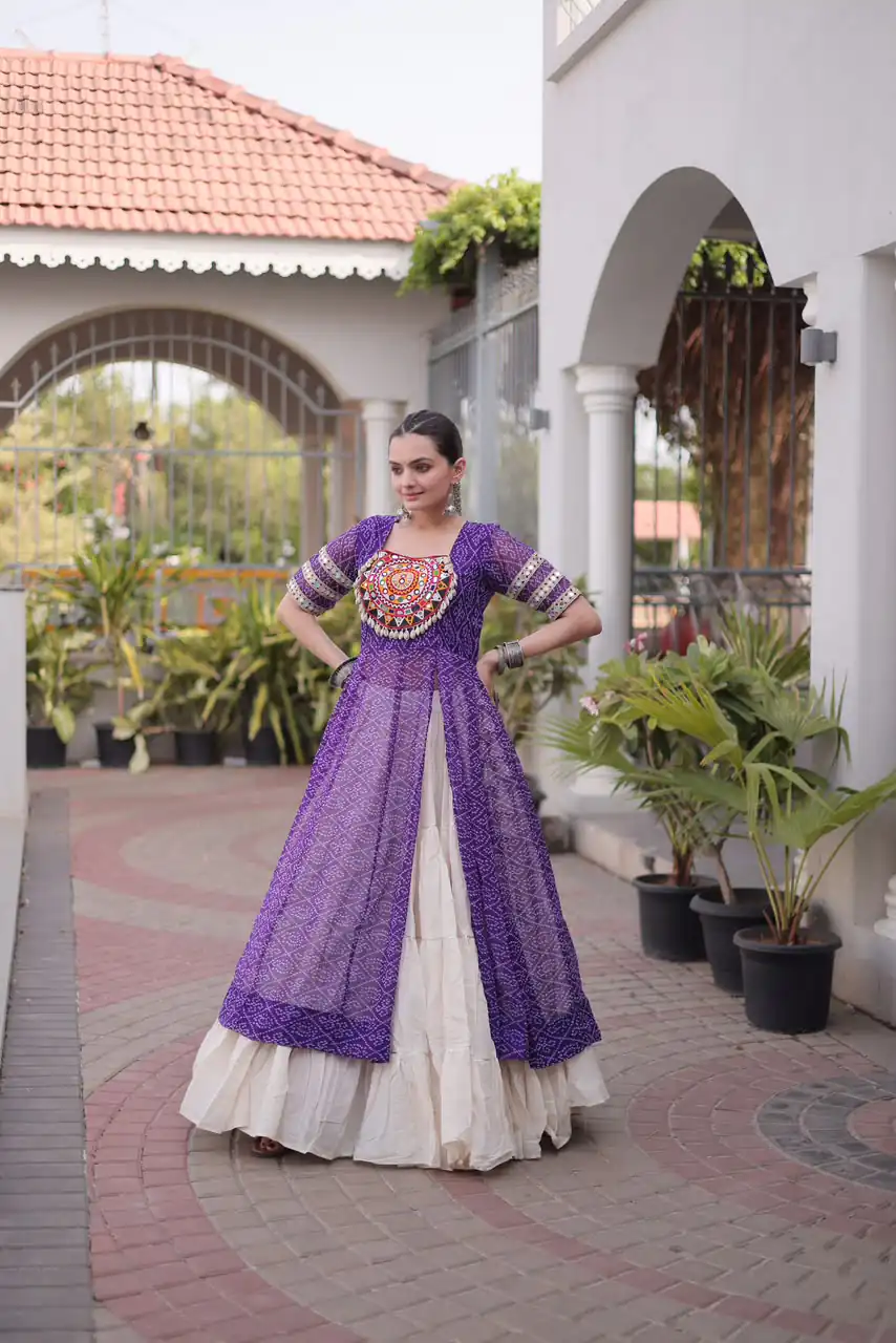 Grand Purple Kora Cotton Bandhani Print Work Lehenga Choli - Image 4