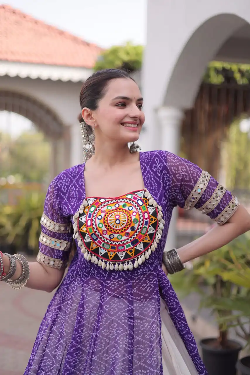 Grand Purple Kora Cotton Bandhani Print Work Lehenga Choli - Image 2