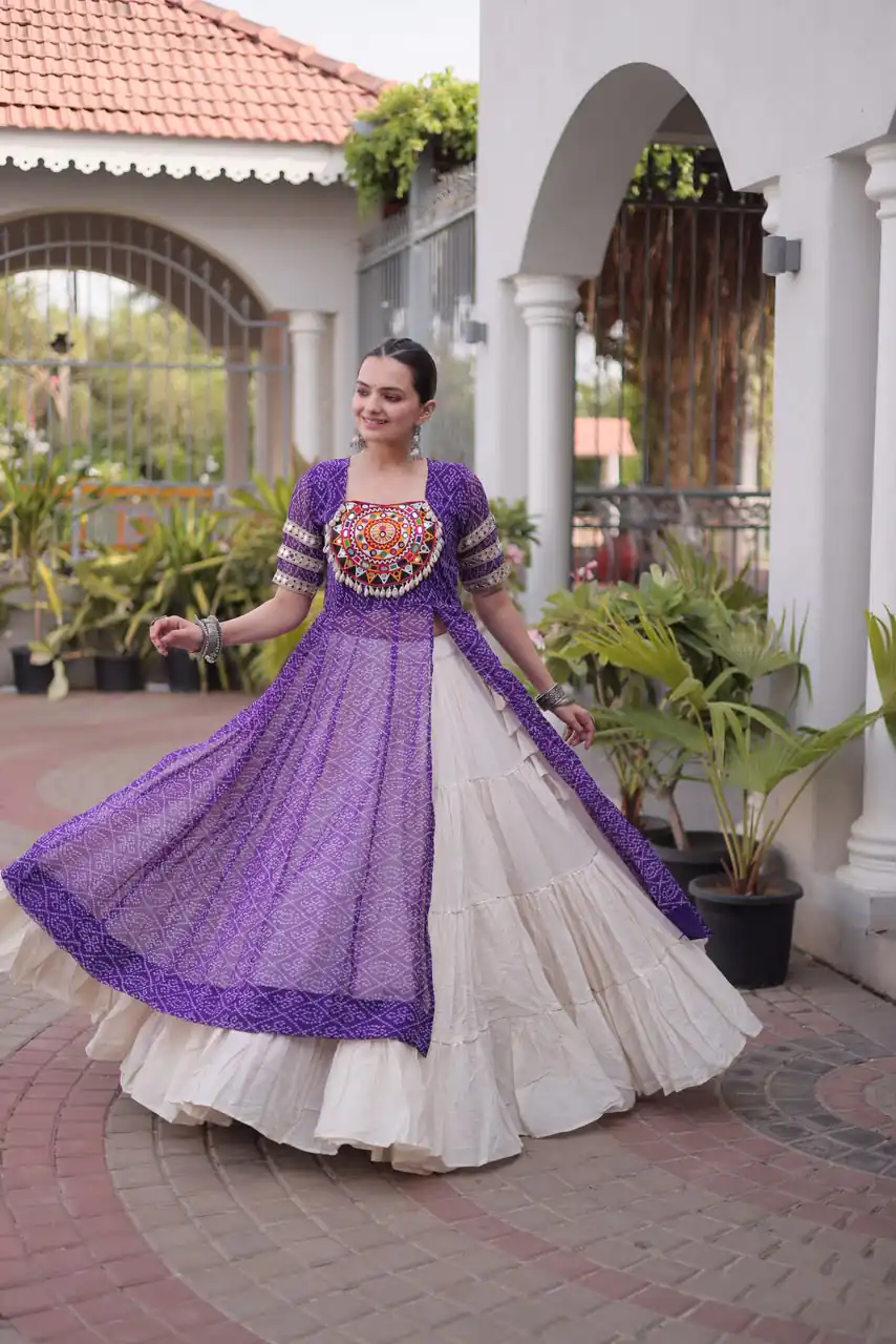 Grand Purple Kora Cotton Bandhani Print Work Lehenga Choli