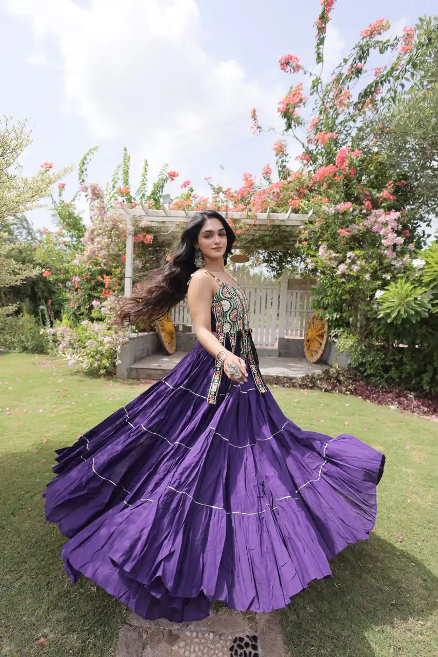 Grand Purple Kora Cotton Kutchi Patch Work Lehenga Choli - Image 4