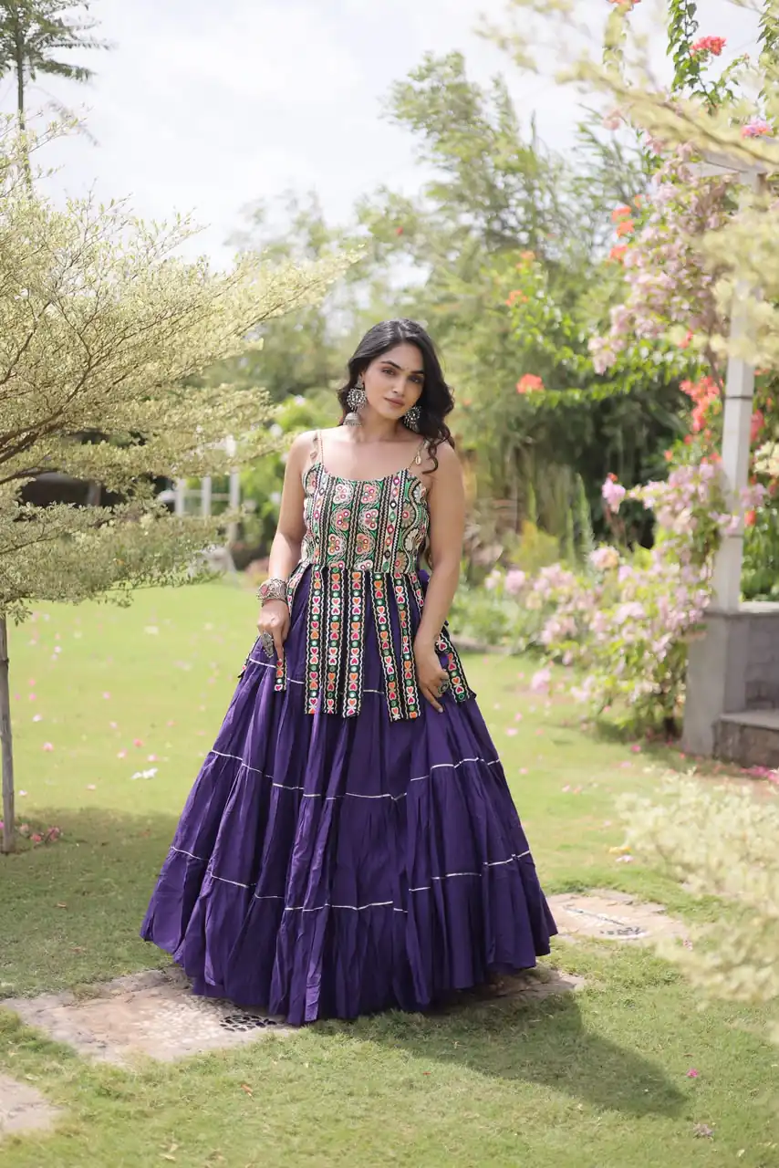 Grand Purple Kora Cotton Kutchi Patch Work Lehenga Choli
