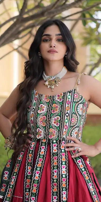 Alternative view of Grand Red Kora Cotton Kutchi Patch Work Lehenga Choli