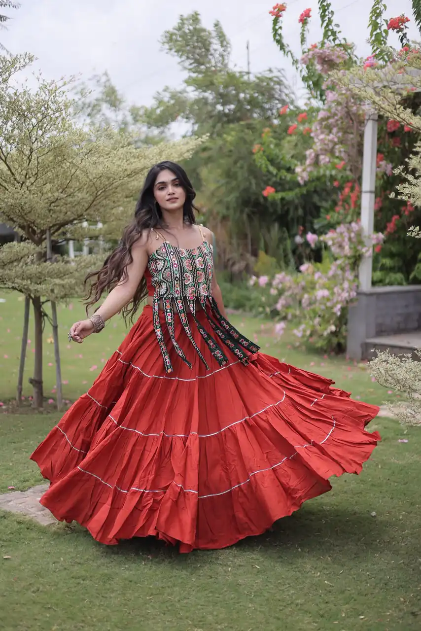 Grand Rust Kora Cotton Kutchi Patch Work Lehenga Choli
