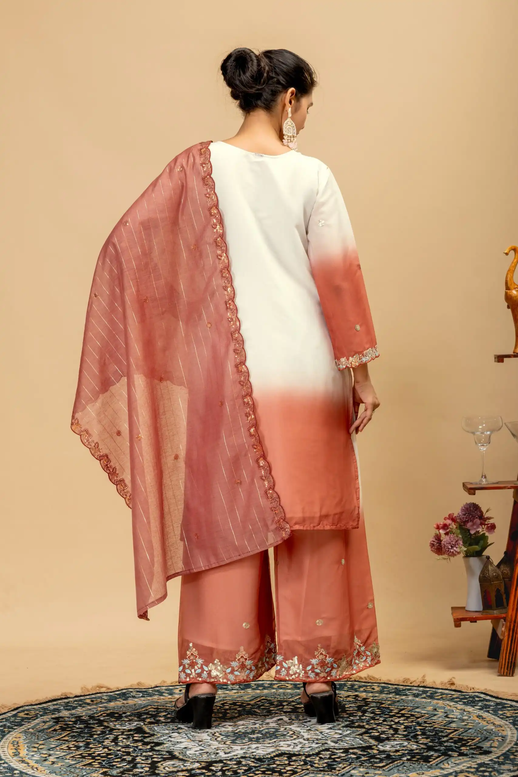 Grand Rust Star Georgette Beads Work Salwar Suit - Image 2