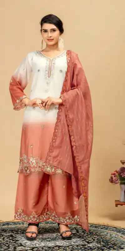 Grand Rust Star Georgette Beads Work Salwar Suit