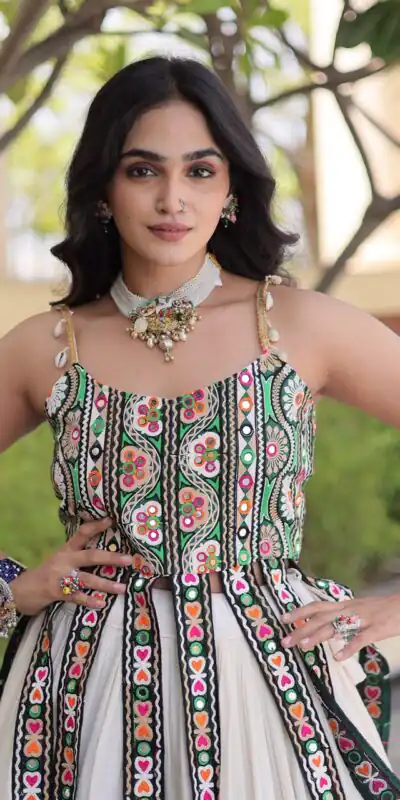 Alternative view of Grand White Kora Cotton Kutchi Patch Work Lehenga Choli