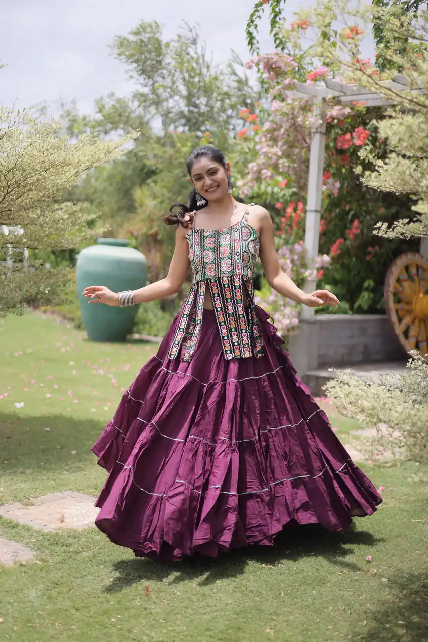 Grand Wine Kora Cotton Kutchi Patch Work Lehenga Choli - Image 3