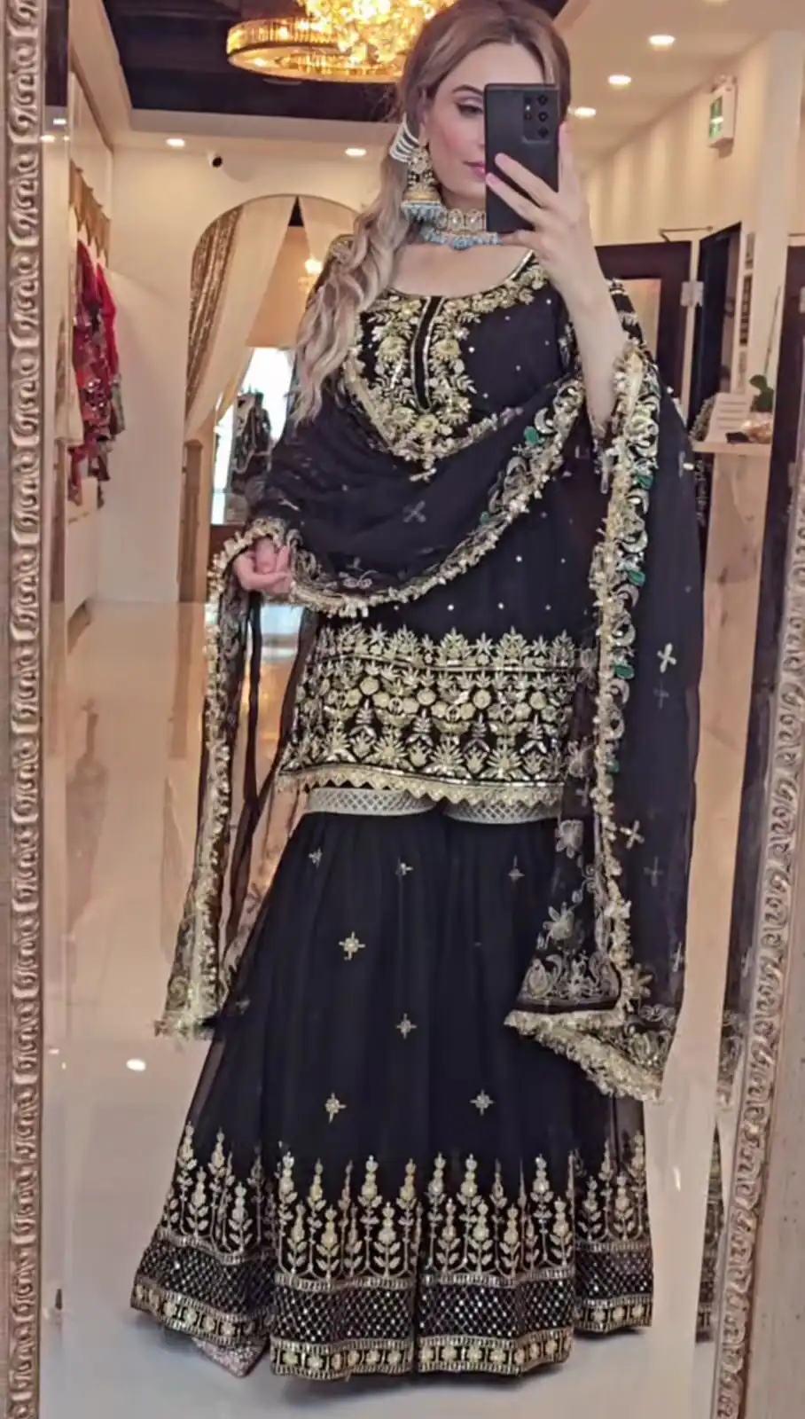 Magical Black Faux Georgette Embroidery Work Salwar Suit
