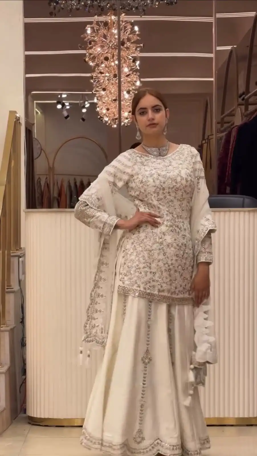 Magical White Faux Georgette Hand Work Salwar Suit - Image 3