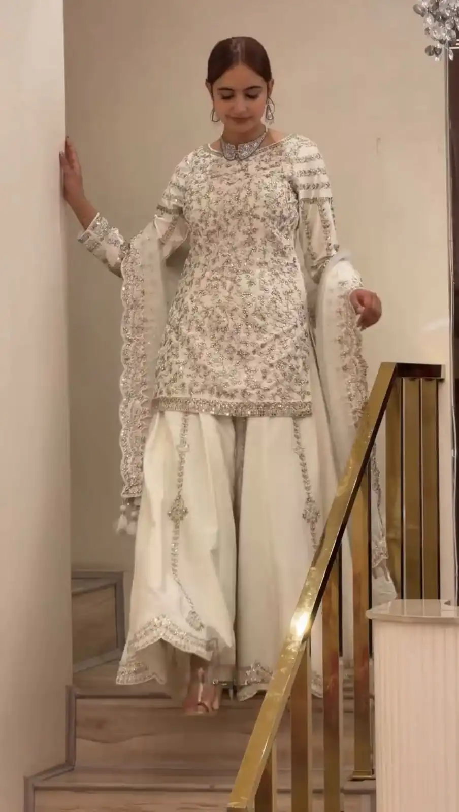 Magical White Faux Georgette Hand Work Salwar Suit - Image 2