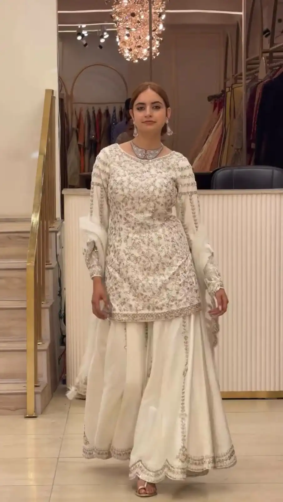 Magical White Faux Georgette Hand Work Salwar Suit