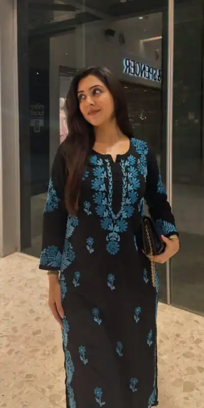 Nice Blue Roman Silk Thread Work Salwar Suit