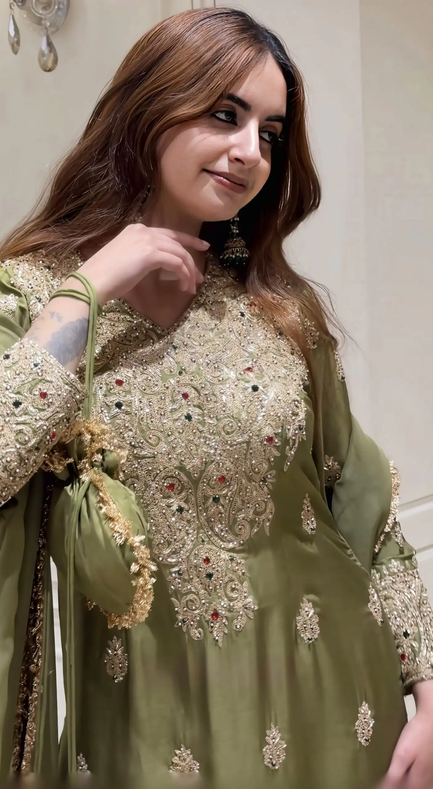 Nice Mehandi Roman Silk Sequences Work Salwar Suit - Image 7