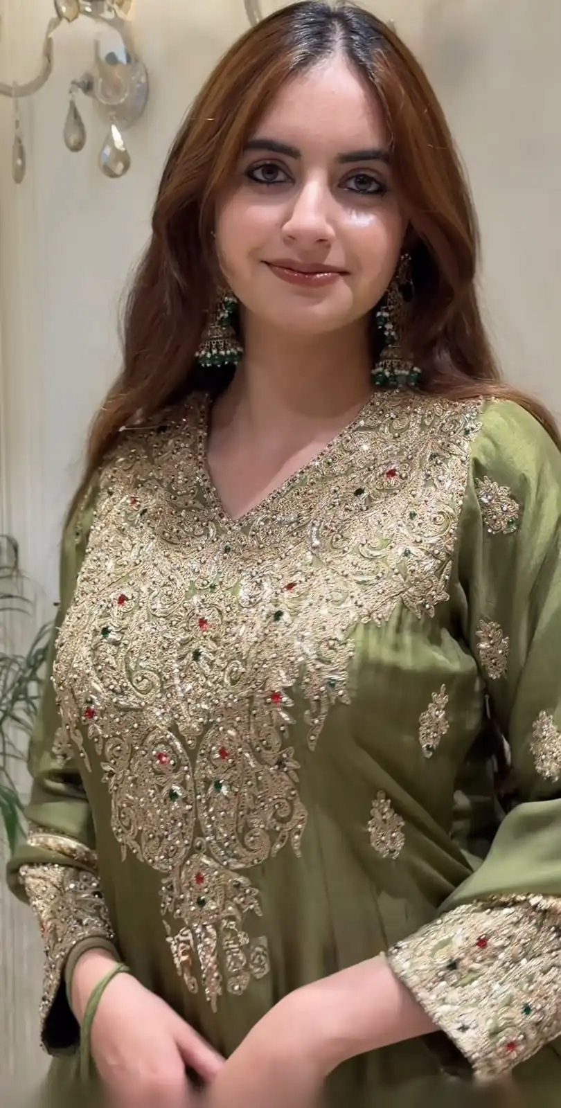 Nice Mehandi Roman Silk Sequences Work Salwar Suit - Image 6