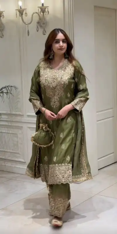 Nice Mehandi Roman Silk Sequences Work Salwar Suit