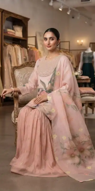 Alternative view of Nice Peach Printed Soft Organza Embroider Work Salwar Suit