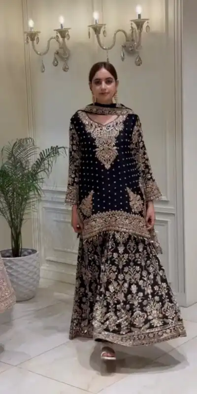 Perfact Black Faux Georgette Sequences Work Salwar Suit