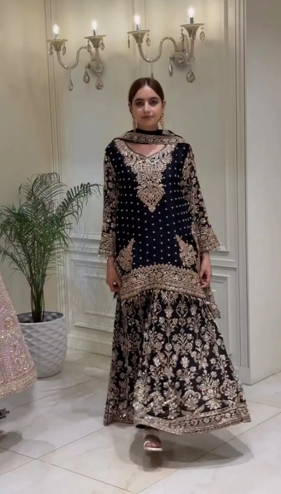 Perfact Black Faux Georgette Sequences Work Salwar Suit