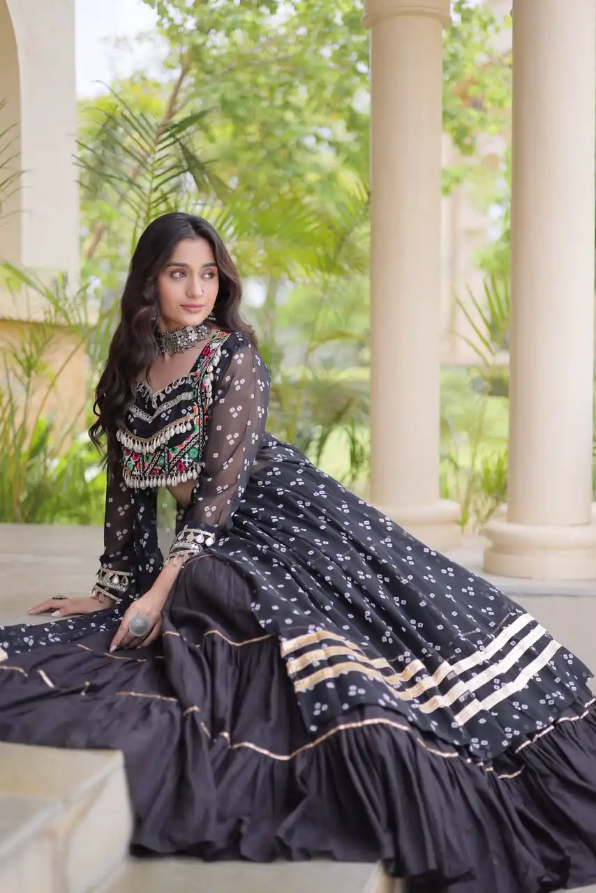 Perfect Black Faux Georgette Patchwork Work Lehenga Choli - Image 4