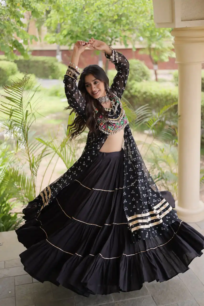 Perfect Black Faux Georgette Patchwork Work Lehenga Choli - Image 3