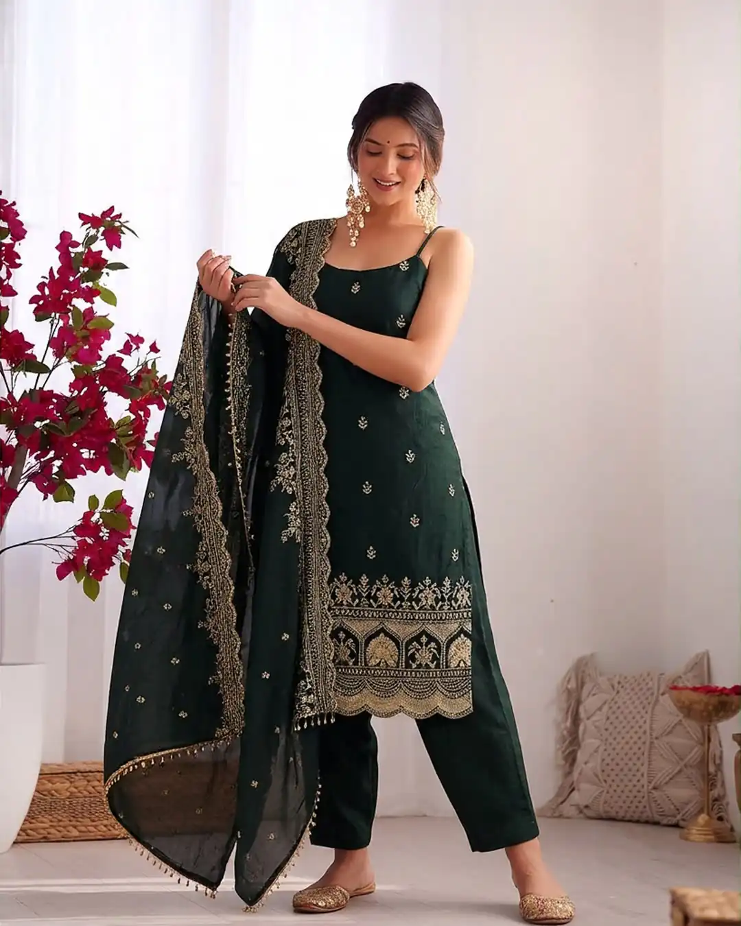 Perfect Green Fendy Silk Thread Work Salwar Suit