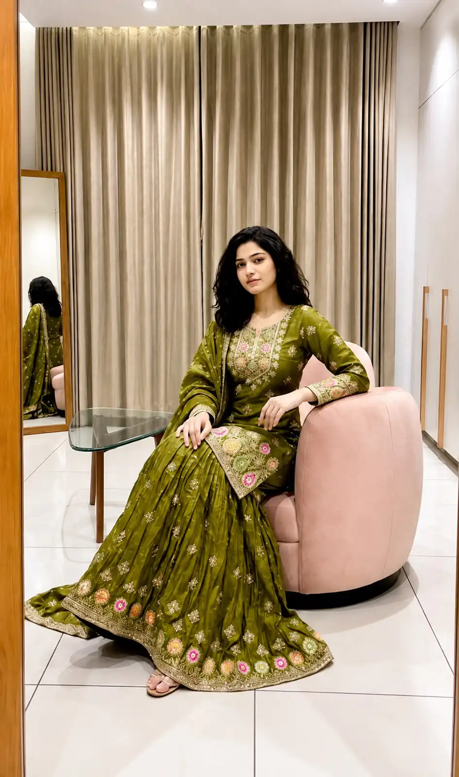 Perfect Mehandi Fendy Silk Sequins Work Salwar Suit - Image 4