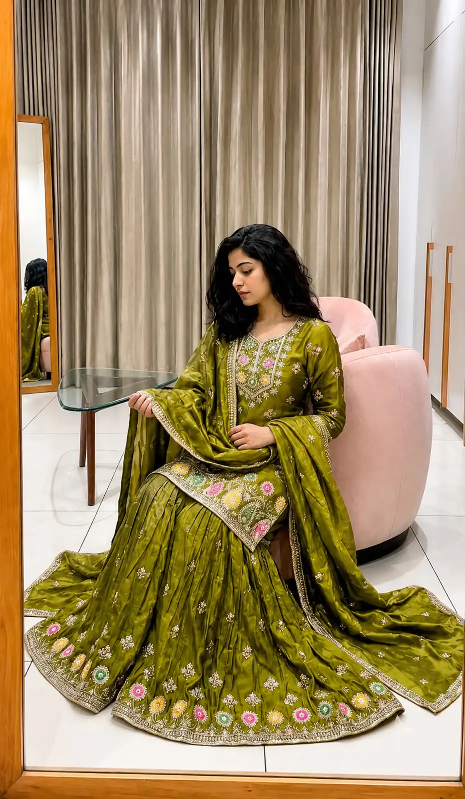 Perfect Mehandi Fendy Silk Sequins Work Salwar Suit - Image 3