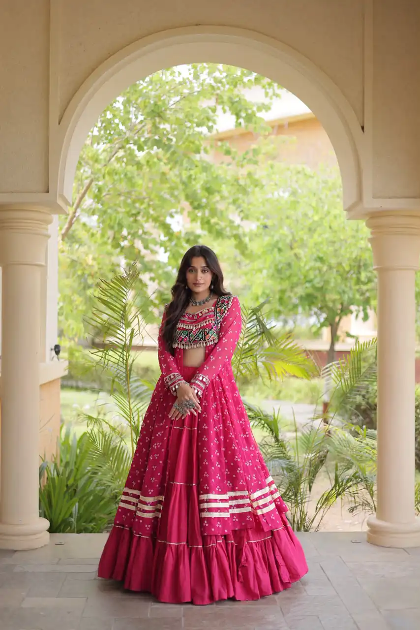 Perfect Pink Faux Georgette Patchwork Work Lehenga Choli - Image 3