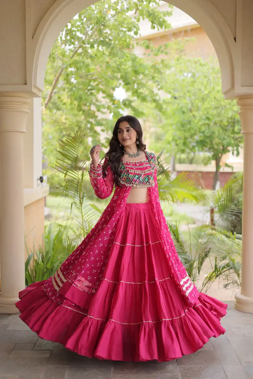 Perfect Pink Faux Georgette Patchwork Work Lehenga Choli