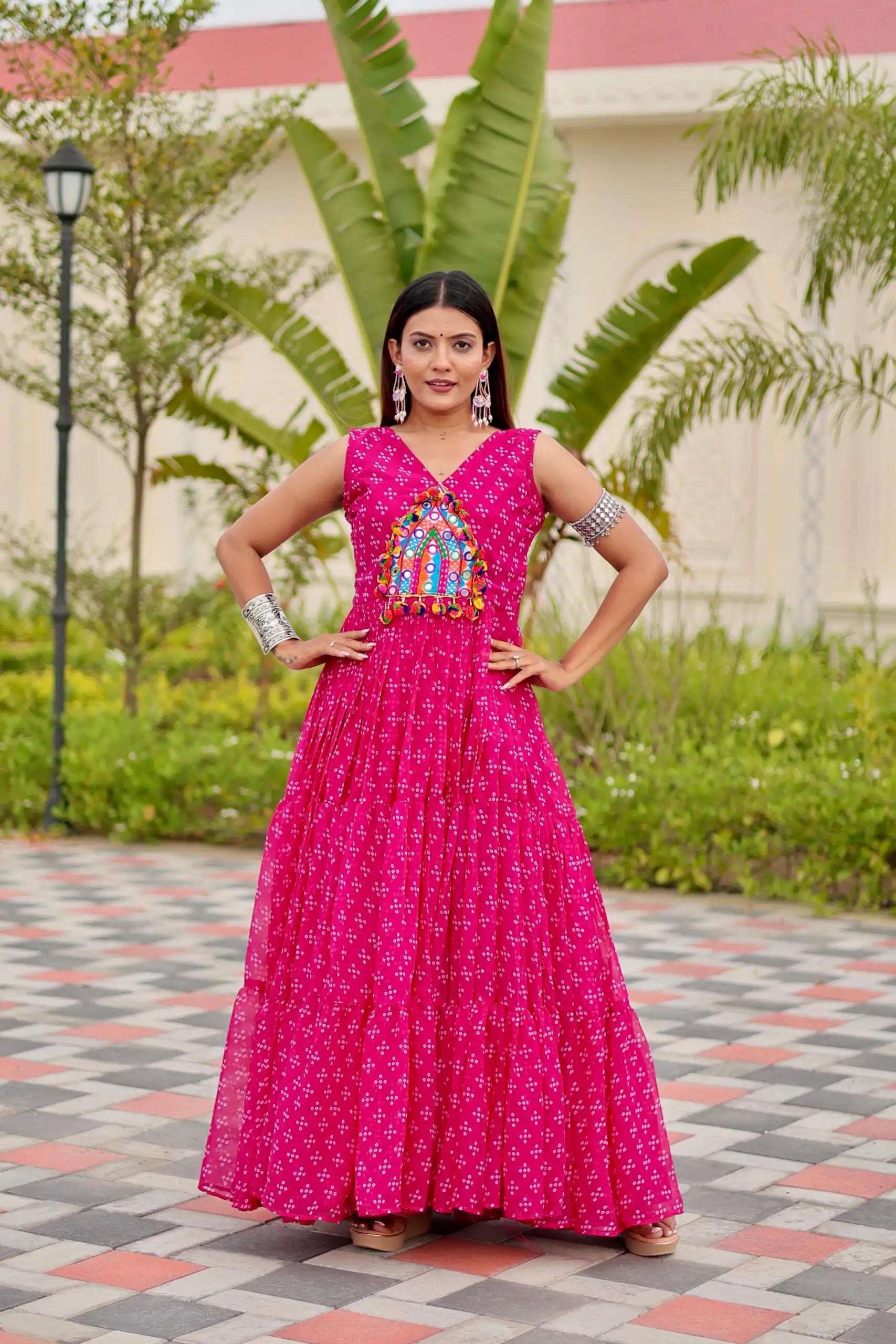 Perfect Pink Faux Georgette Thread Work Gown