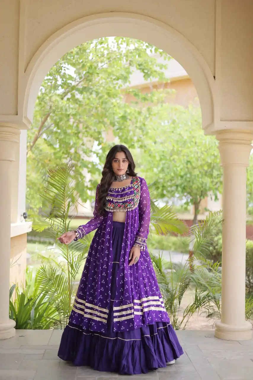Perfect Purple Faux Georgette Patchwork Work Lehenga Choli - Image 4