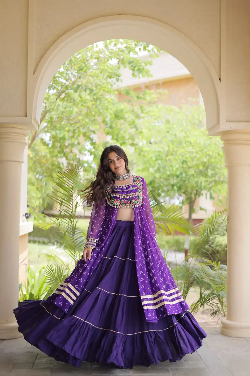 Perfect Purple Faux Georgette Patchwork Work Lehenga Choli - Image 3