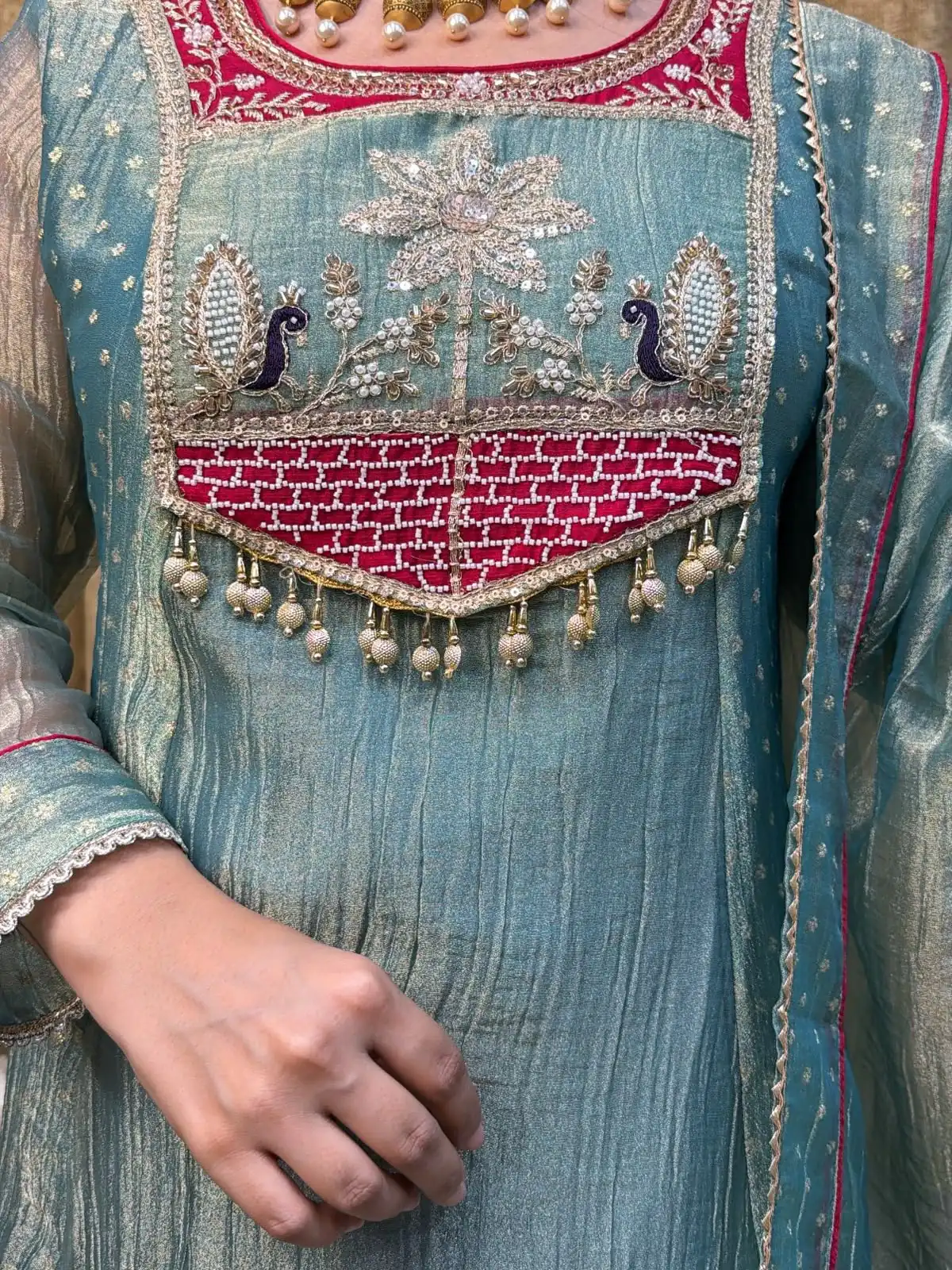 Pretty Blue Salsa Silk Embroidery Work Salwar Suit - Image 2