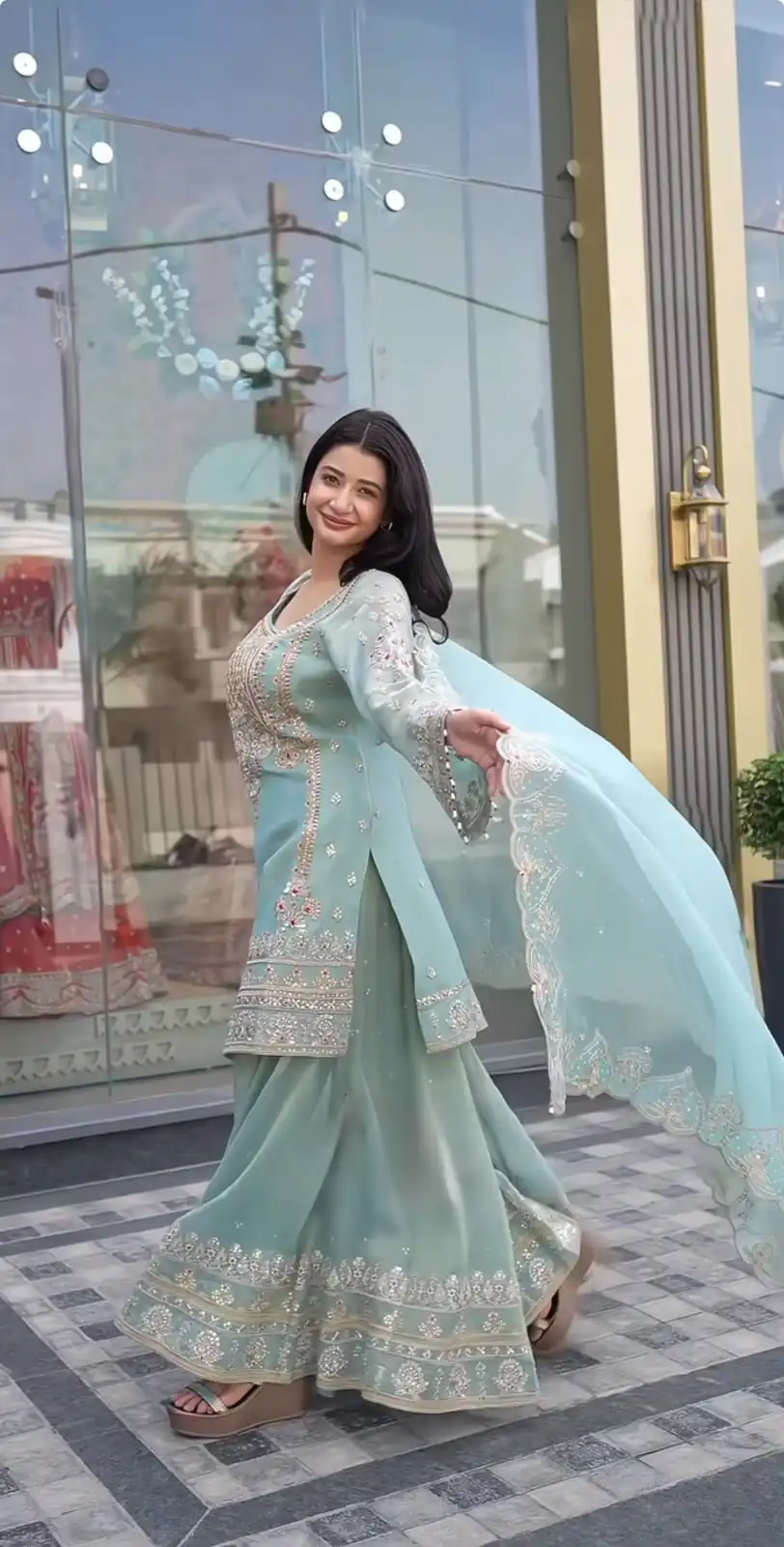 Pretty Dusty Blue Faux Georgette Thread Work Salwar Suit - Image 7