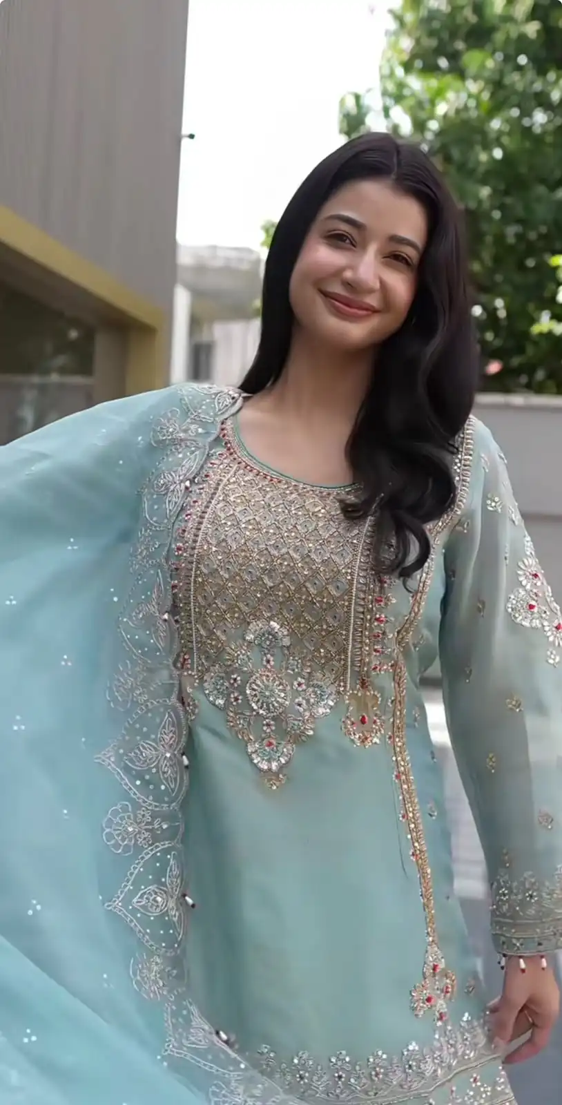 Pretty Dusty Blue Faux Georgette Thread Work Salwar Suit - Image 5