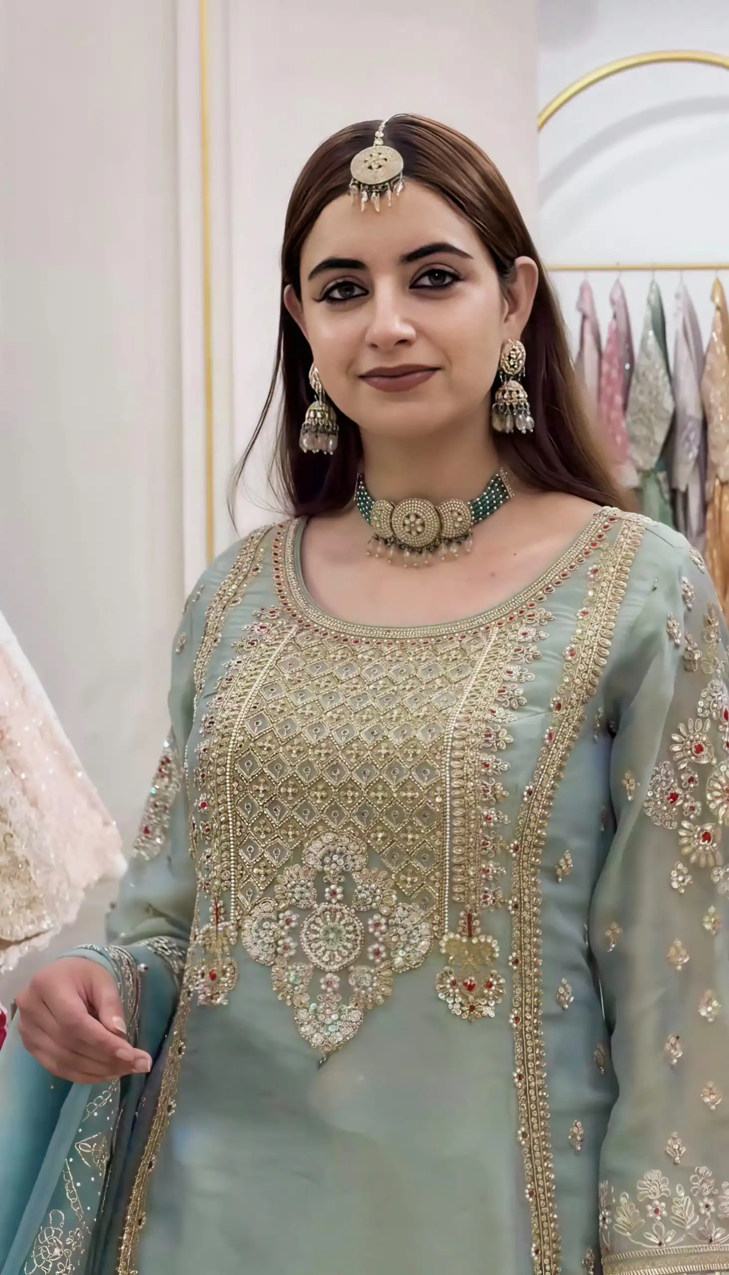 Pretty Dusty Blue Faux Georgette Thread Work Salwar Suit - Image 3