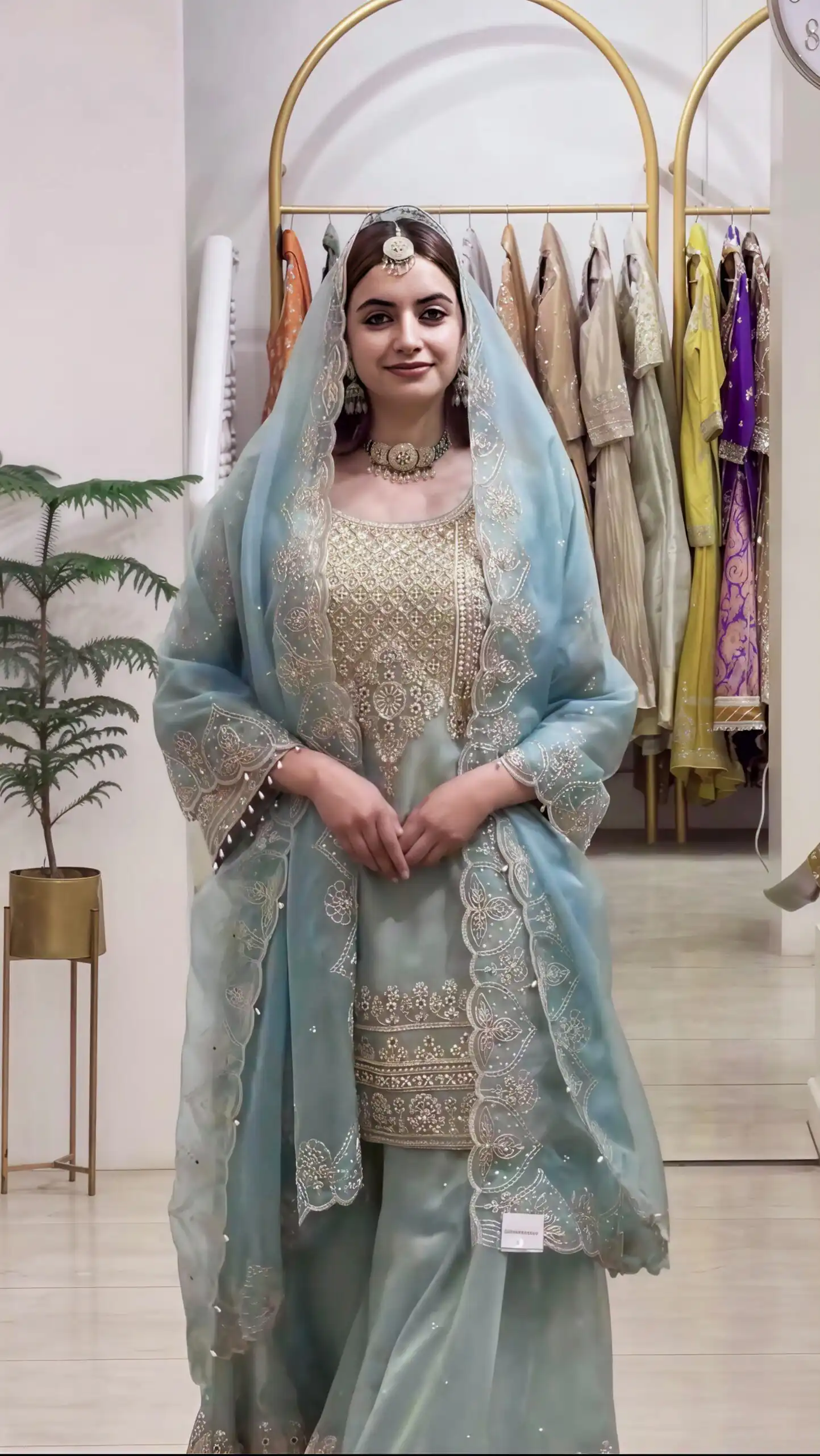 Pretty Dusty Blue Faux Georgette Thread Work Salwar Suit - Image 2