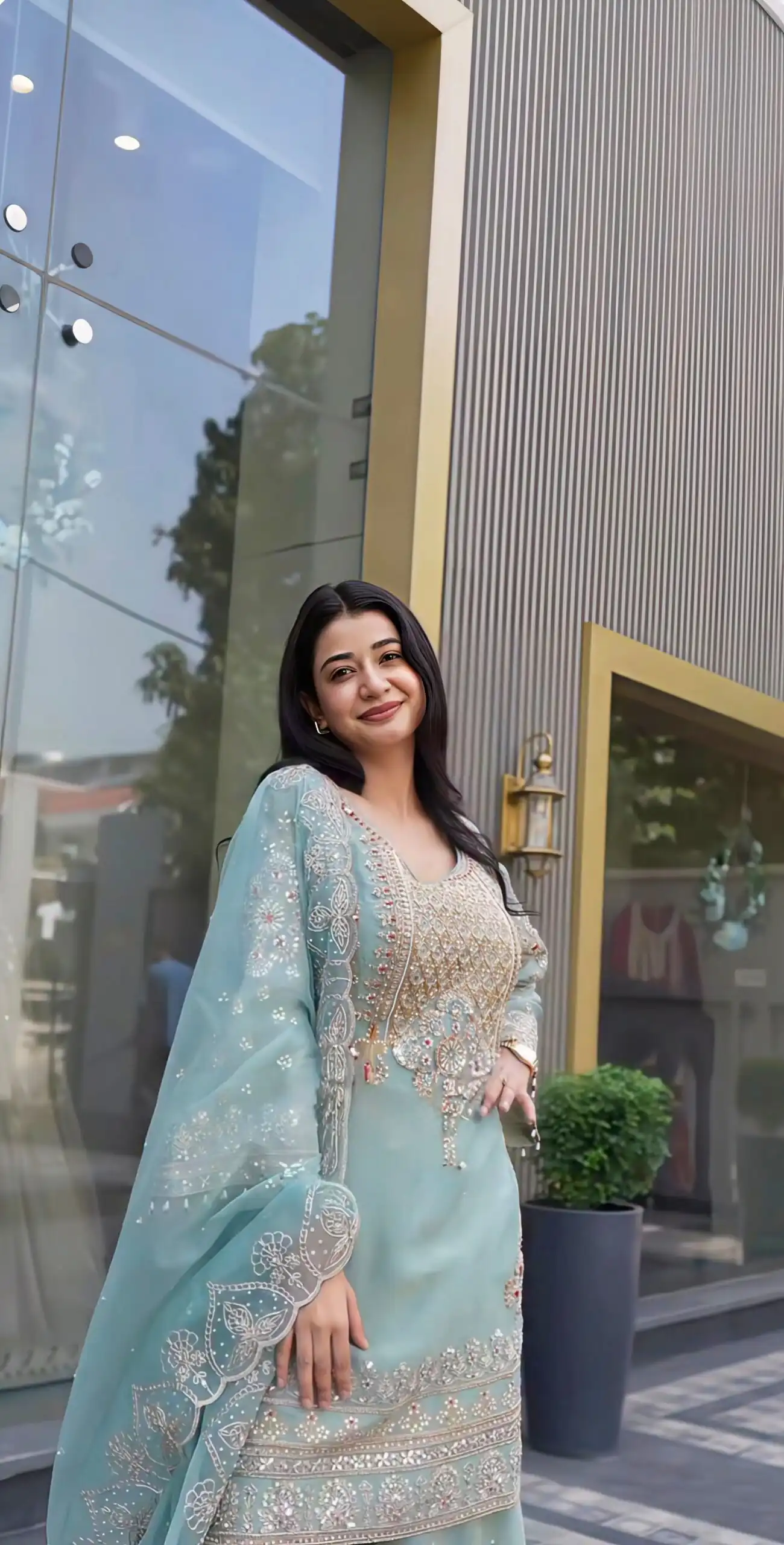 Pretty Dusty Blue Faux Georgette Thread Work Salwar Suit - Image 8
