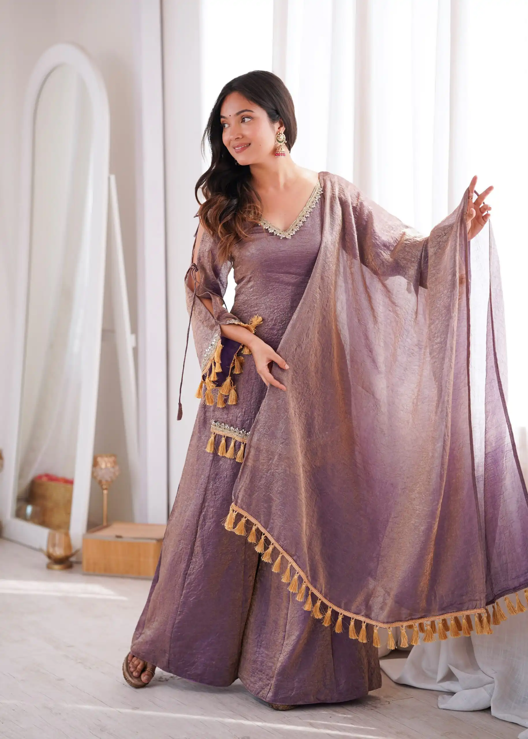 Pretty Lavender Doremon Crush Mirror Work Salwar Suit - Image 11