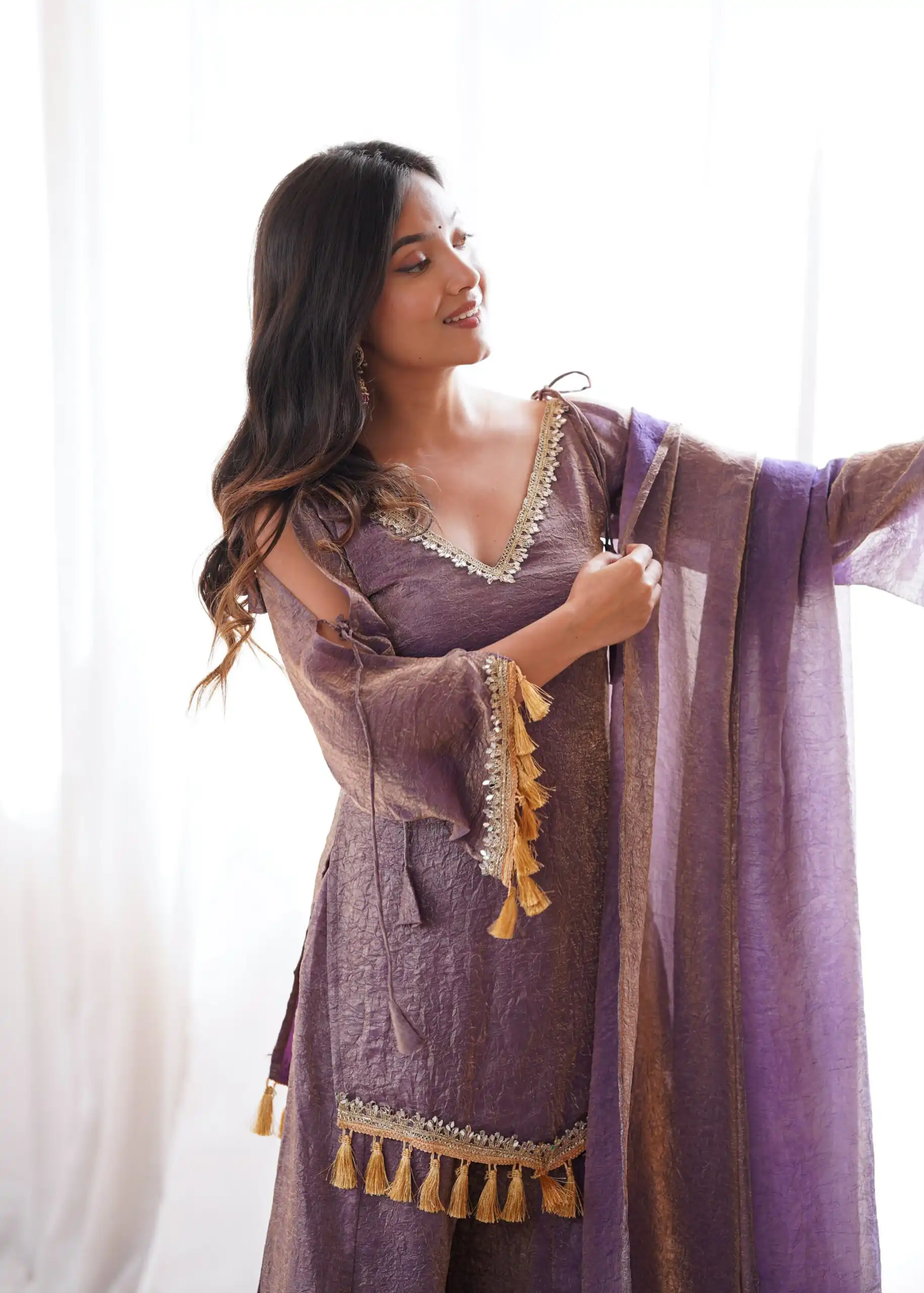 Pretty Lavender Doremon Crush Mirror Work Salwar Suit - Image 15