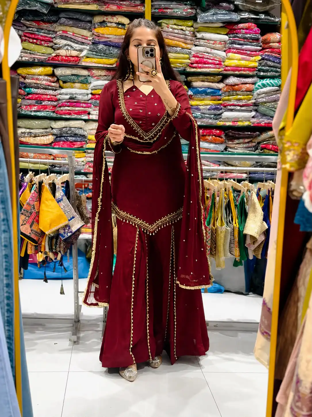 Pretty Maroon Roman Glass Mirror Work Salwar Suit - Image 2