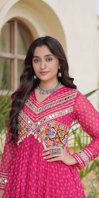 Alternative view of Pretty Pink Faux Georgette Bandhani Print Work Gown