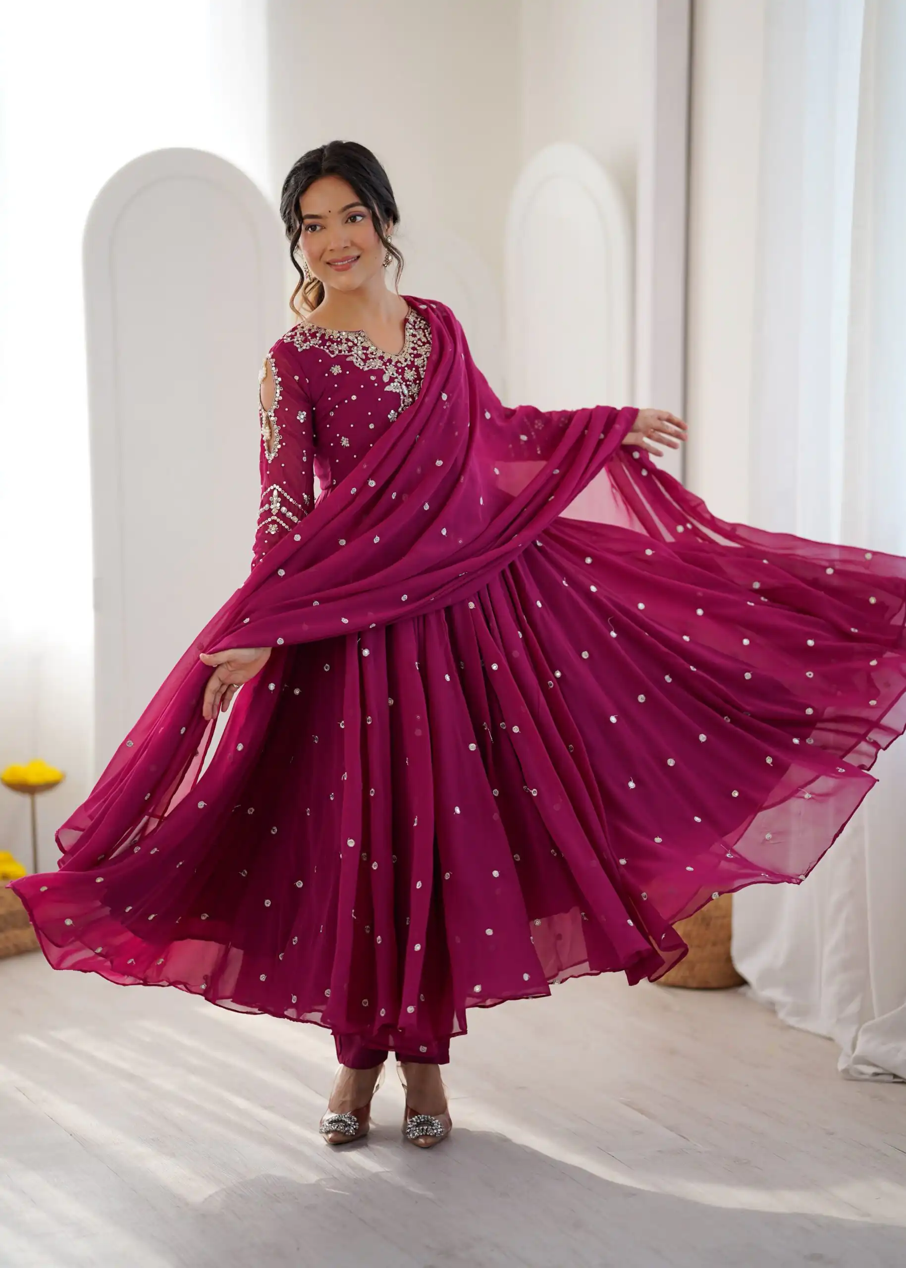 Pretty Pink Faux Georgette Embroider Work Salwar Suit - Image 4