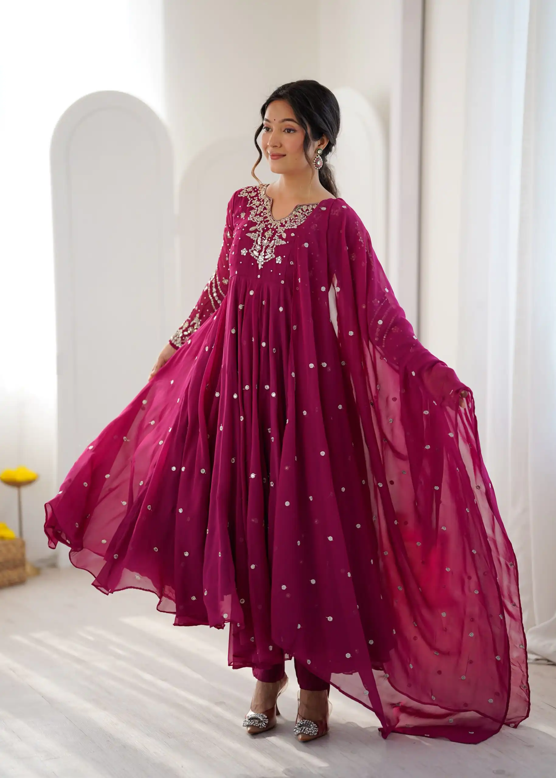 Pretty Pink Faux Georgette Embroider Work Salwar Suit - Image 3