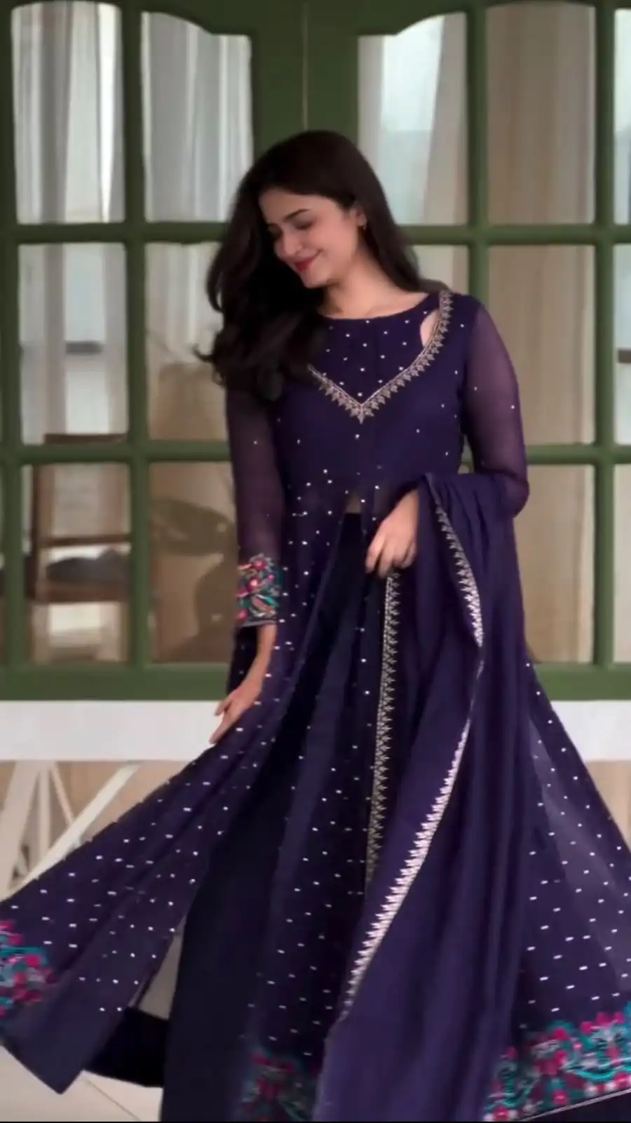 Pretty Purple Faux Georgette Embroider Work Salwar Suit - Image 5