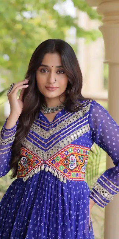 Alternative view of Pretty Royal Blue Faux Georgette Bandhani Print Work Gown