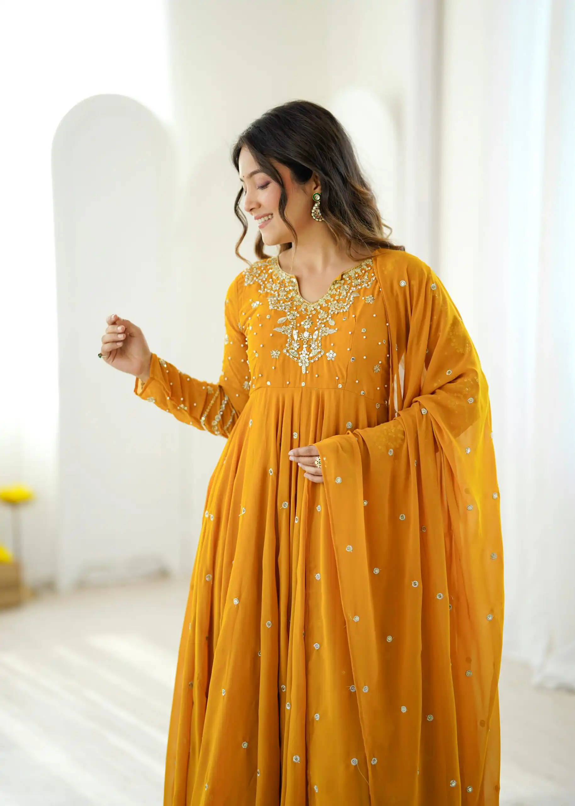 Pretty Yellow Faux Georgette Embroider Work Salwar Suit - Image 11