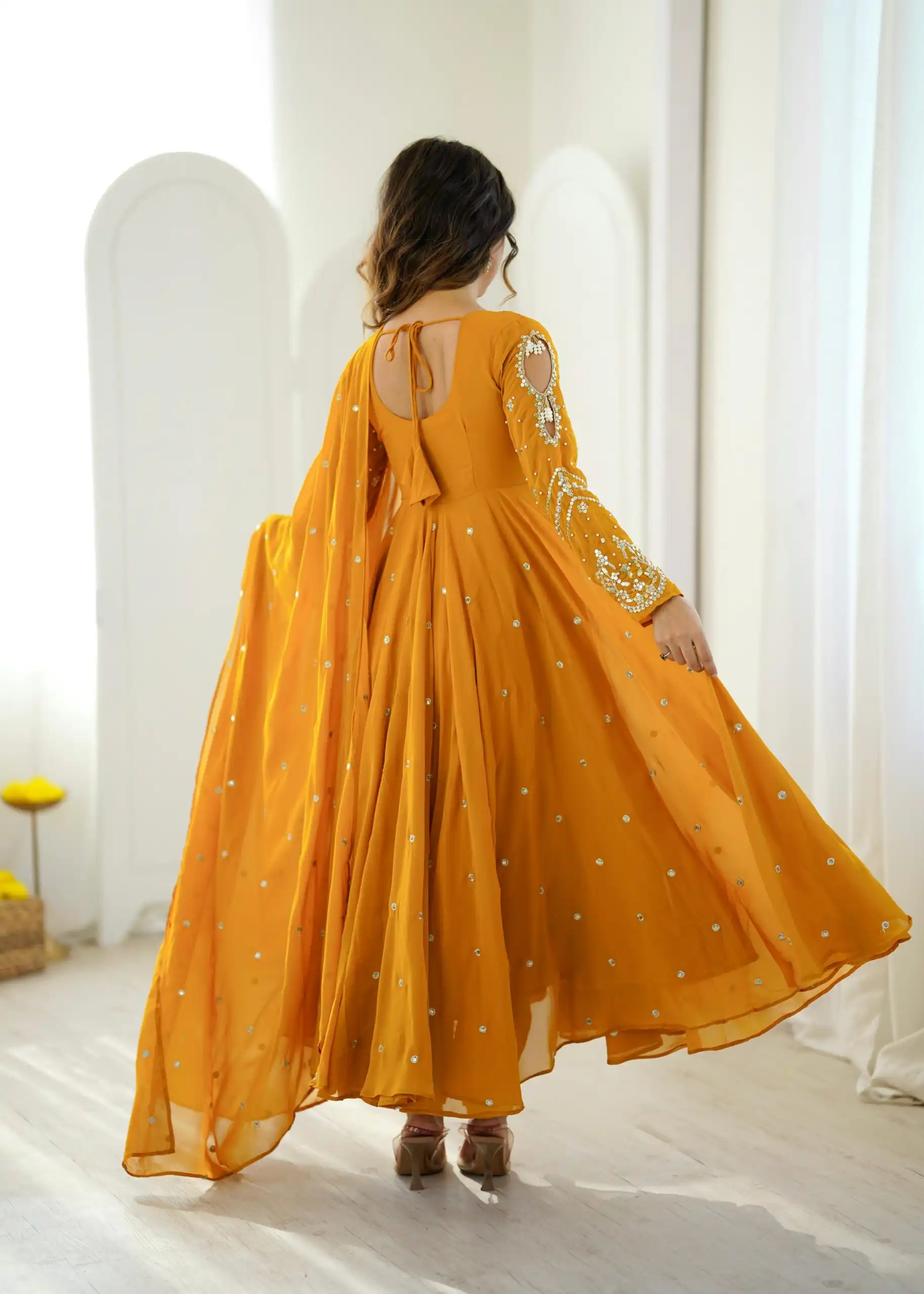 Pretty Yellow Faux Georgette Embroider Work Salwar Suit - Image 5